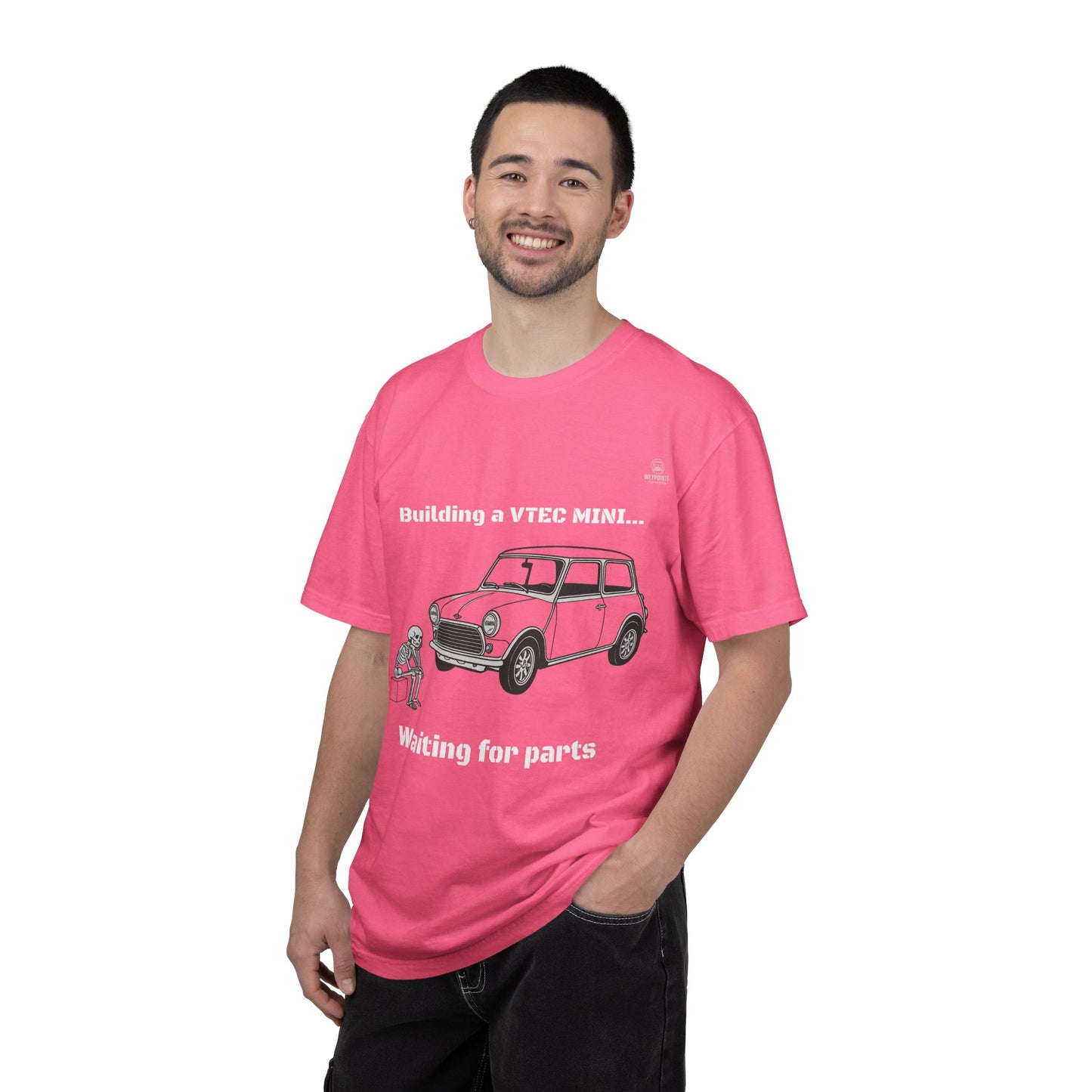 Building a VTEC Mini T-Shirt — "Waiting for Parts" Classic Car Mechanics Tee