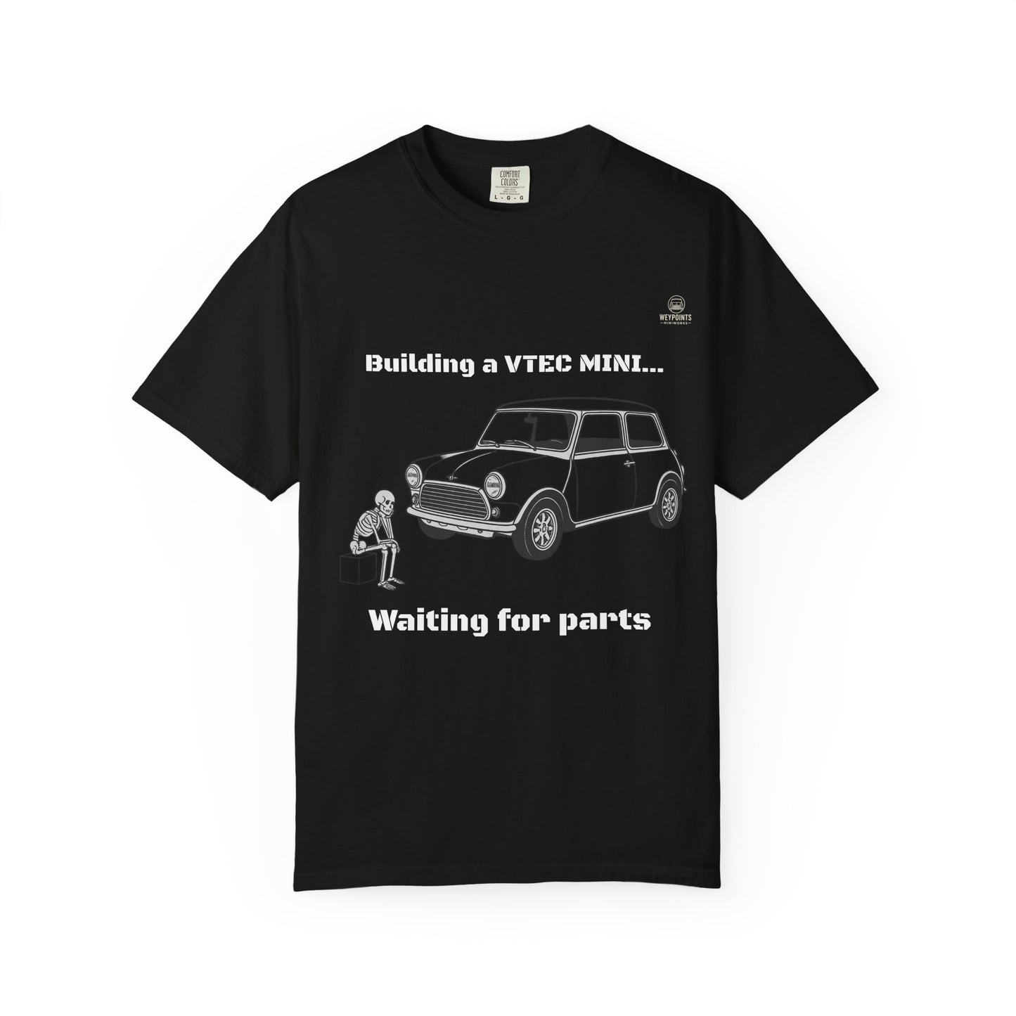 Building a VTEC Mini T-Shirt — "Waiting for Parts" Classic Car Mechanics Tee
