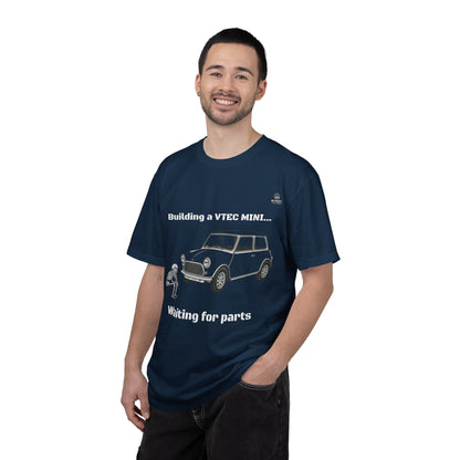 Building a VTEC Mini T-Shirt — "Waiting for Parts" Classic Car Mechanics Tee