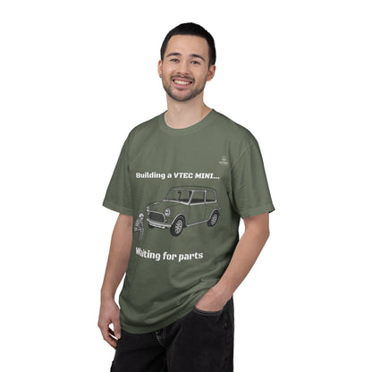 Building a VTEC Mini T-Shirt — "Waiting for Parts" Classic Car Mechanics Tee