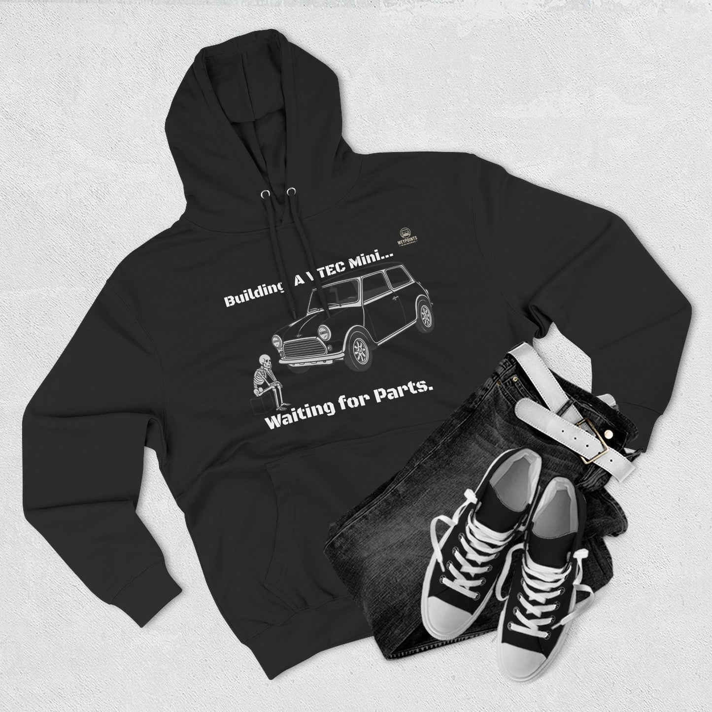 Mini Cooper Project Hoodie - "Building a VTEC Mini... Waiting for Parts" Car Enthusiast Sweatshirt