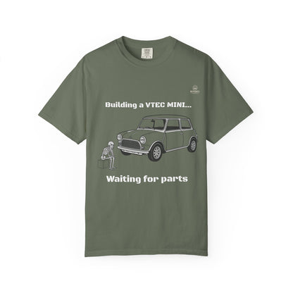 Building a VTEC Mini T-Shirt — "Waiting for Parts" Classic Car Mechanics Tee