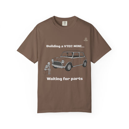 Building a VTEC Mini T-Shirt — "Waiting for Parts" Classic Car Mechanics Tee