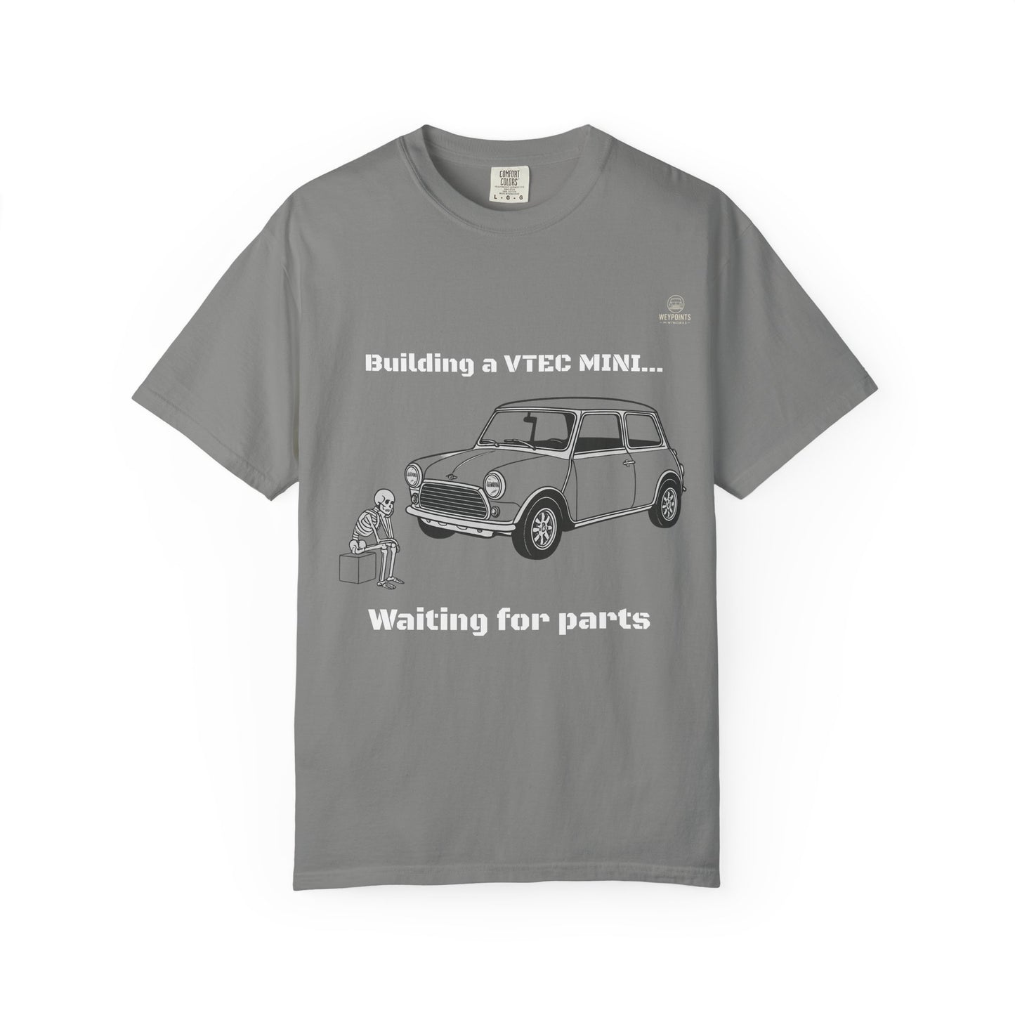 Building a VTEC Mini T-Shirt — "Waiting for Parts" Classic Car Mechanics Tee